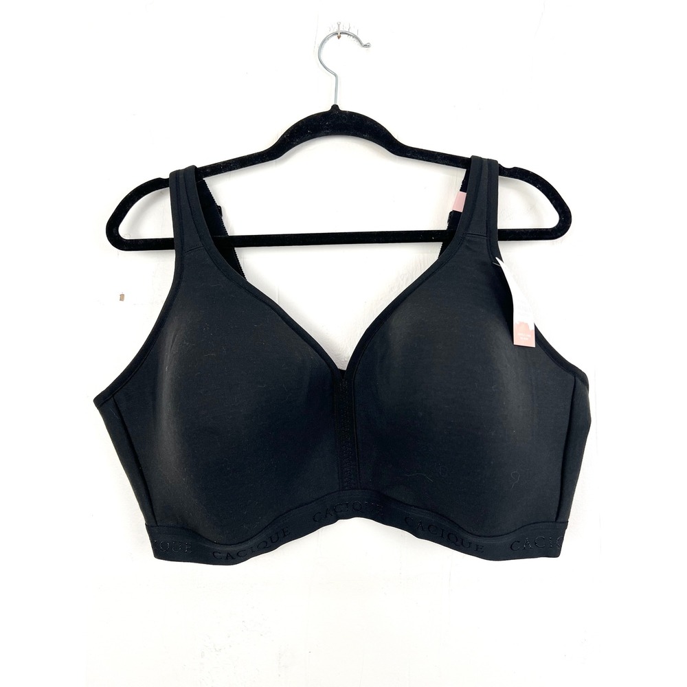 Cacique Cotton Collection Lightly Lined‎ No-Wire Bra Black Size 46DD